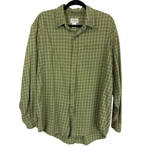 L.L. Bean Green Plaid Long Sleeve Button Up Shirt Size L Heritage Flannel